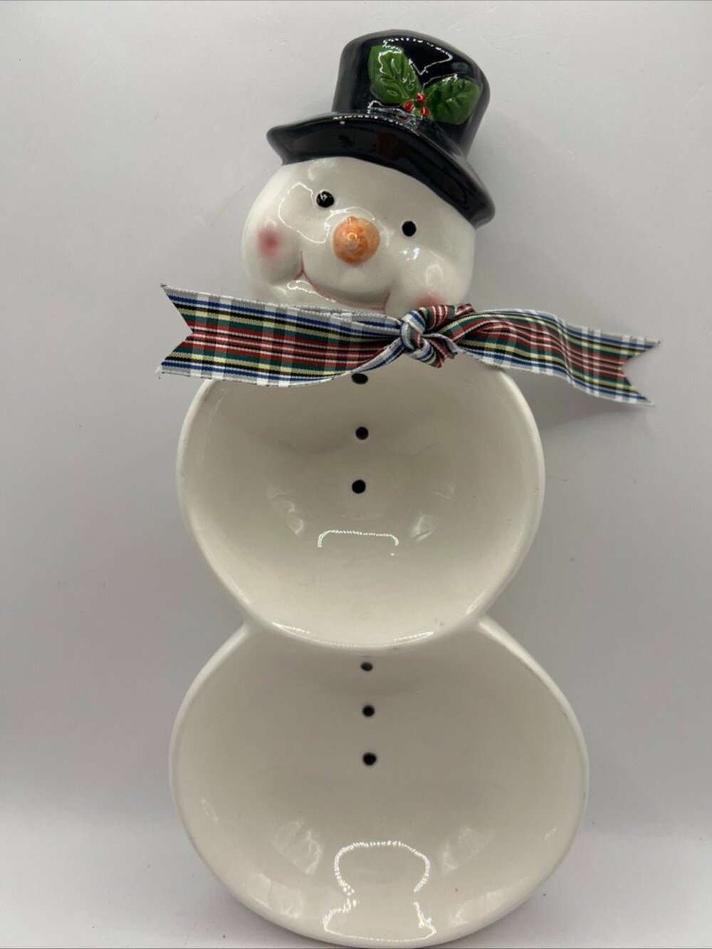 Vintage Double Snowman Bowl Dessert Appetizer Dips 10.5x5”